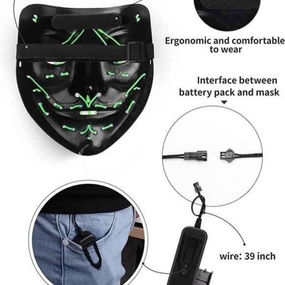 BOGO PINK LED Face Mask with 3 Lighting Modes Costume Cosplay Halloween party - Picture 3 of 4